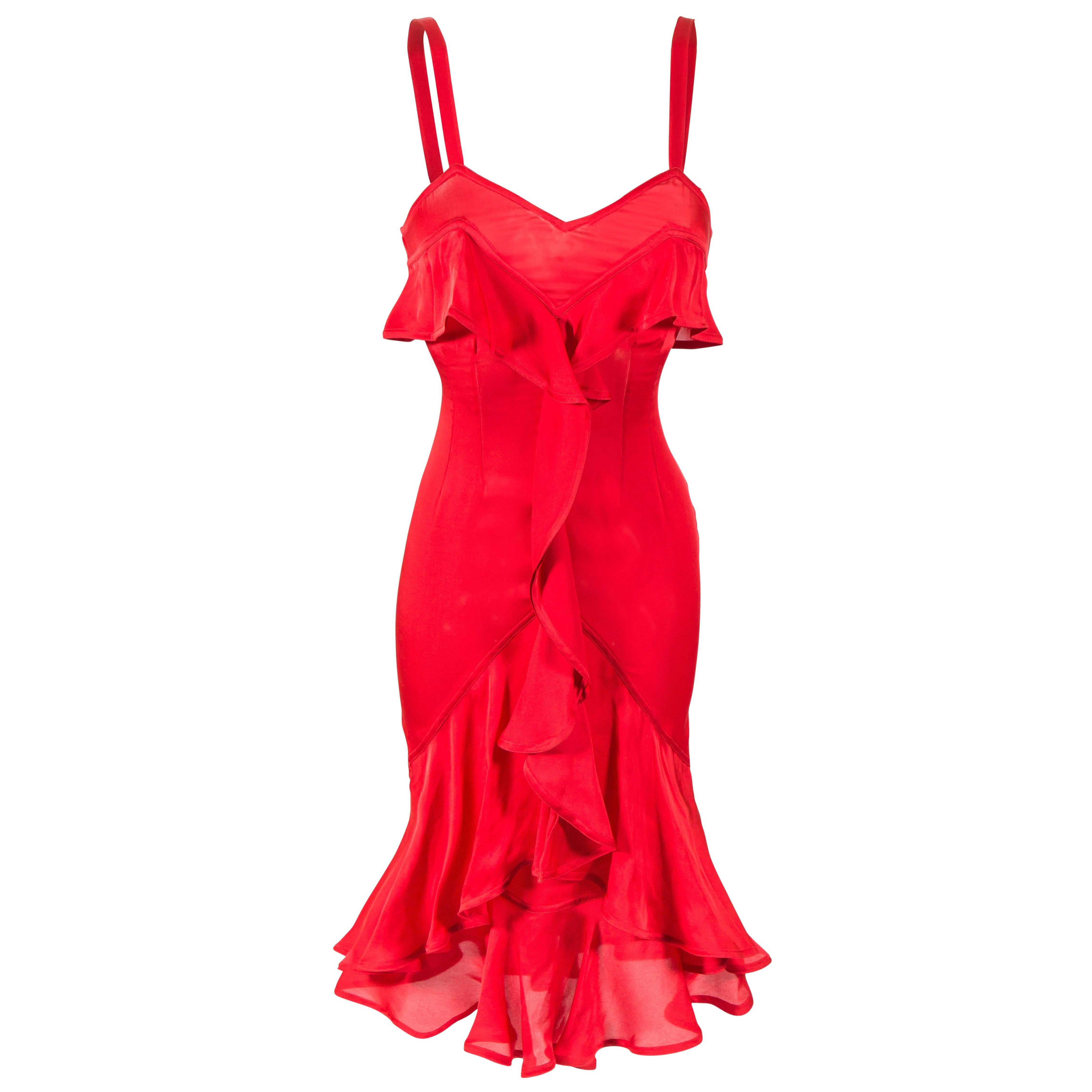 Tom Ford for Yves Saint Lauren Fall 2003 Red Silk Dress For Sale at 1stDibs