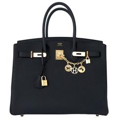 Celeb Fave Hermes Black Togo 35cm Birkin Gold Hardware GHW Power Birkin 