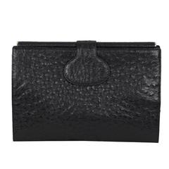FENDI VINTAGE Black OSTRICH Leather CLUTCH Purse HANDBAG