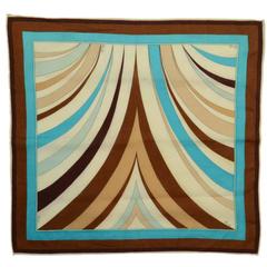 Emilio Pucci Blue, Brown and Tan Scarf 9