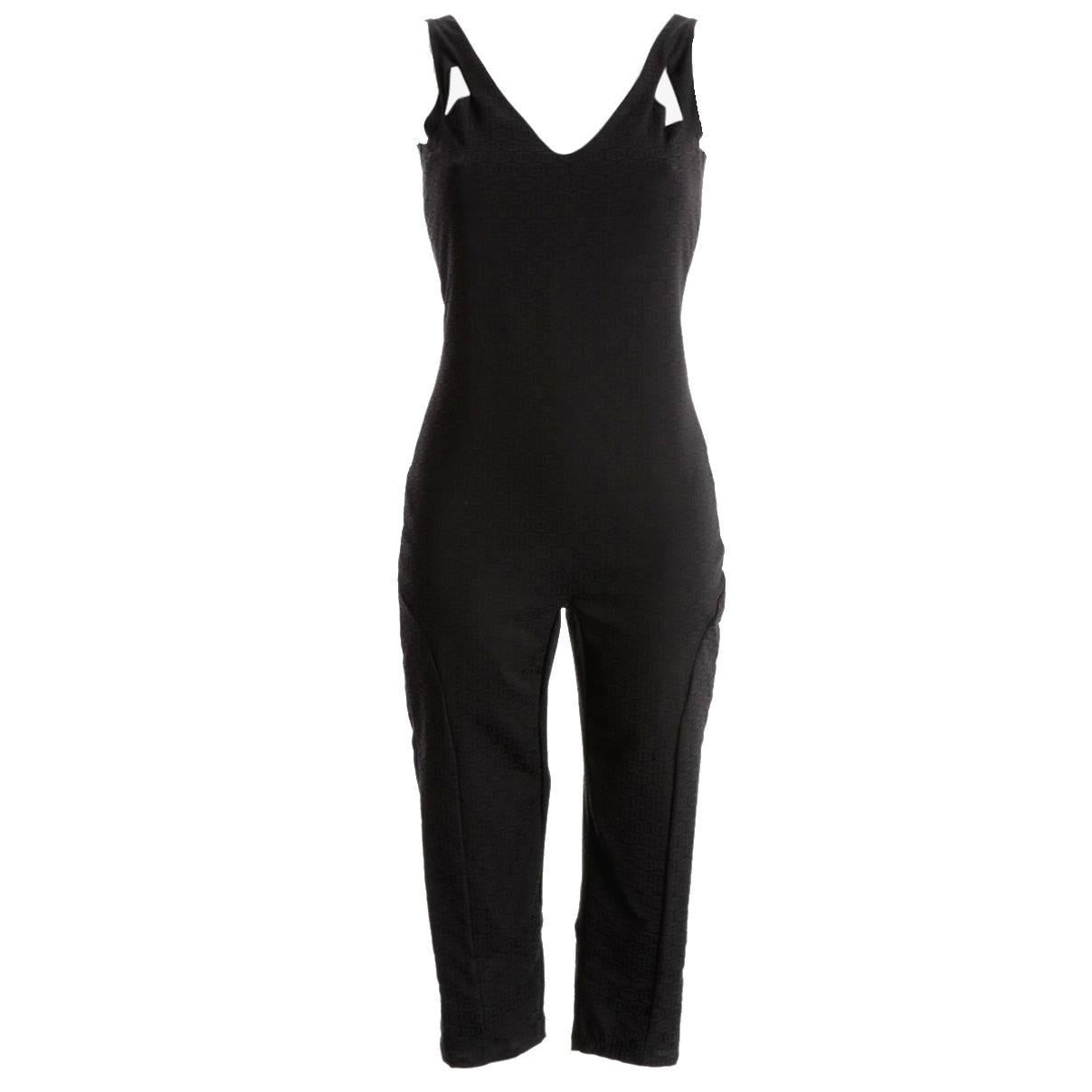 UNWORN Gucci by Tom Ford Black GG Monogram Logo Silk Jumpsuit Overall Playsuit M For Sale