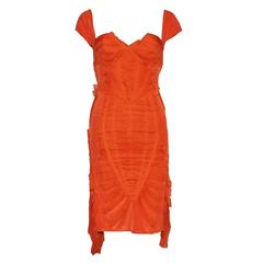 Gucci Tom Ford Spring 2004 Tangerine Frayed Silk Organza Dress