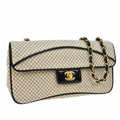 Chanel Black Plaid Patent Leather Gold Chain Evening Flap Crossbody Shoulder Bag