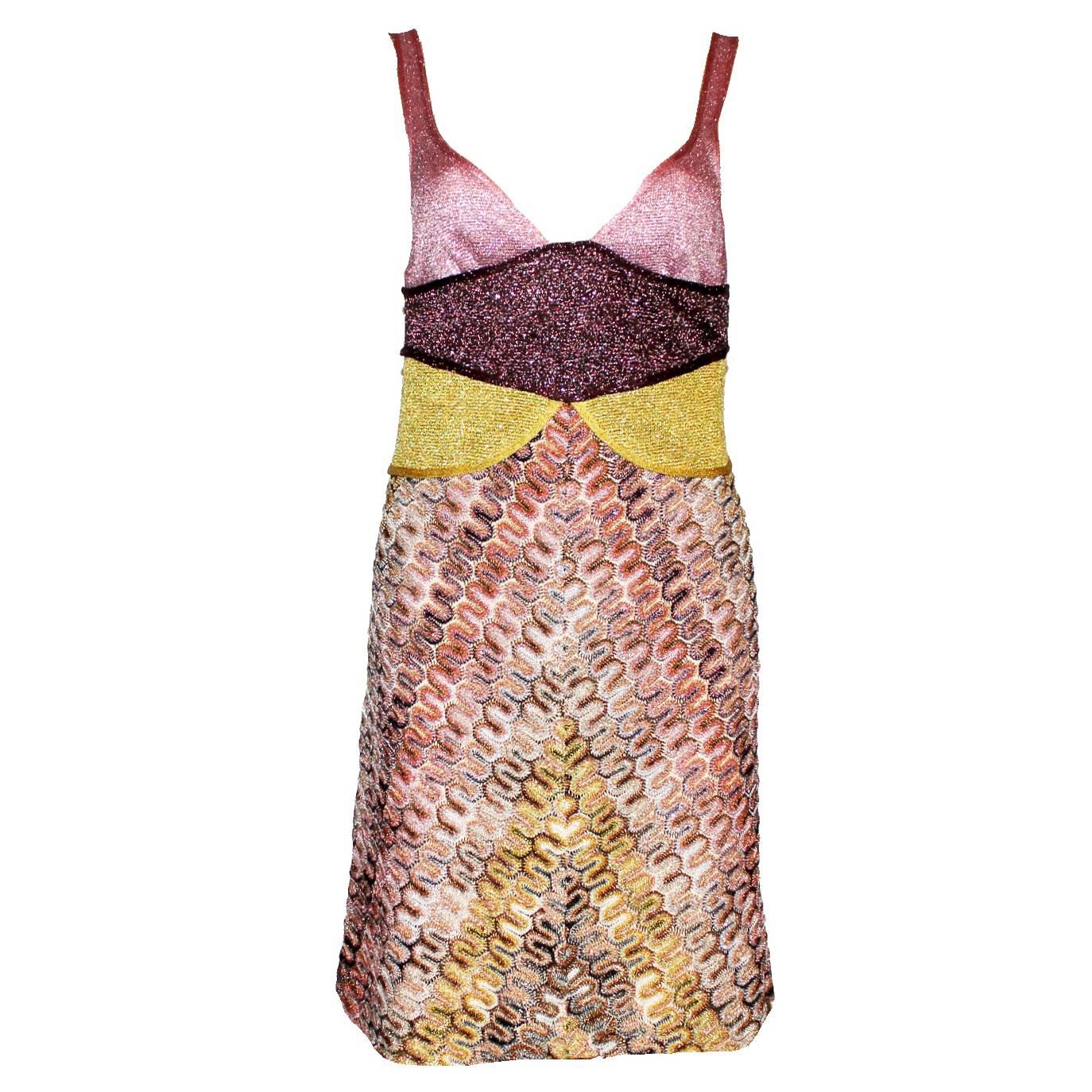 Missoni Metallisches Häkelstrick-Minikleid