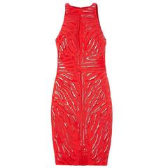 NEW 2013 Versace Red Crepe Cady Sheath Dress with Vinyl Animal Stripes