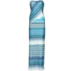 Missoni Metallic Seafoam Blue Crochet Knit Corset Evening Gown