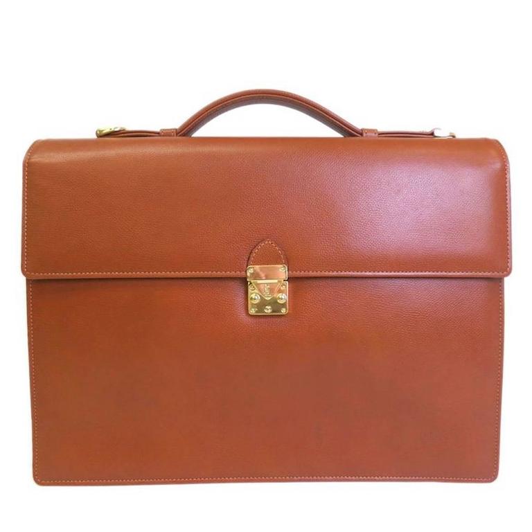 YSL Tan Cognac Leather Gold Men's Attache Briefcase Bag With Key and Strap at 1stDibs ysl mens