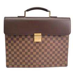 Used Louis Vuitton SOLD OUT Two Tone Brown Canvas Gold Men's Attache Briefcase Bag