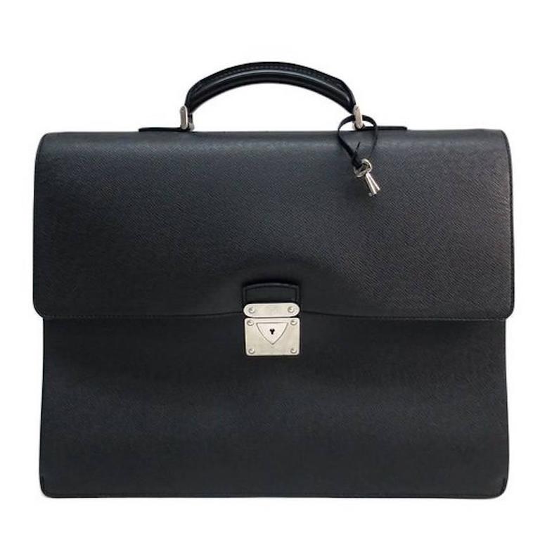 Louis Vuitton Black Leather Palladium Hardware Men's Briefcase Bag ...