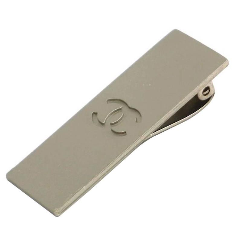 Chanel Silver Brushed Metal CC Men's Money Clip In Box
