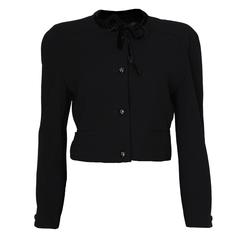 1980s Valentino Black Crop Jacket with Velvet Bow Collar
