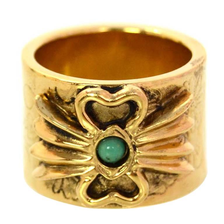 Aurelie Bidermann Engraved Gold-Plated and Turquoise Ring Sz 7