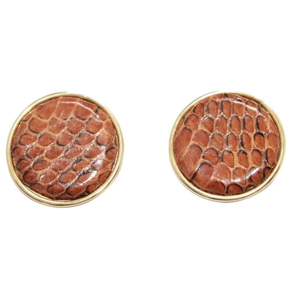 Unique brown python Wilma Spagli Italian earrings 80s
