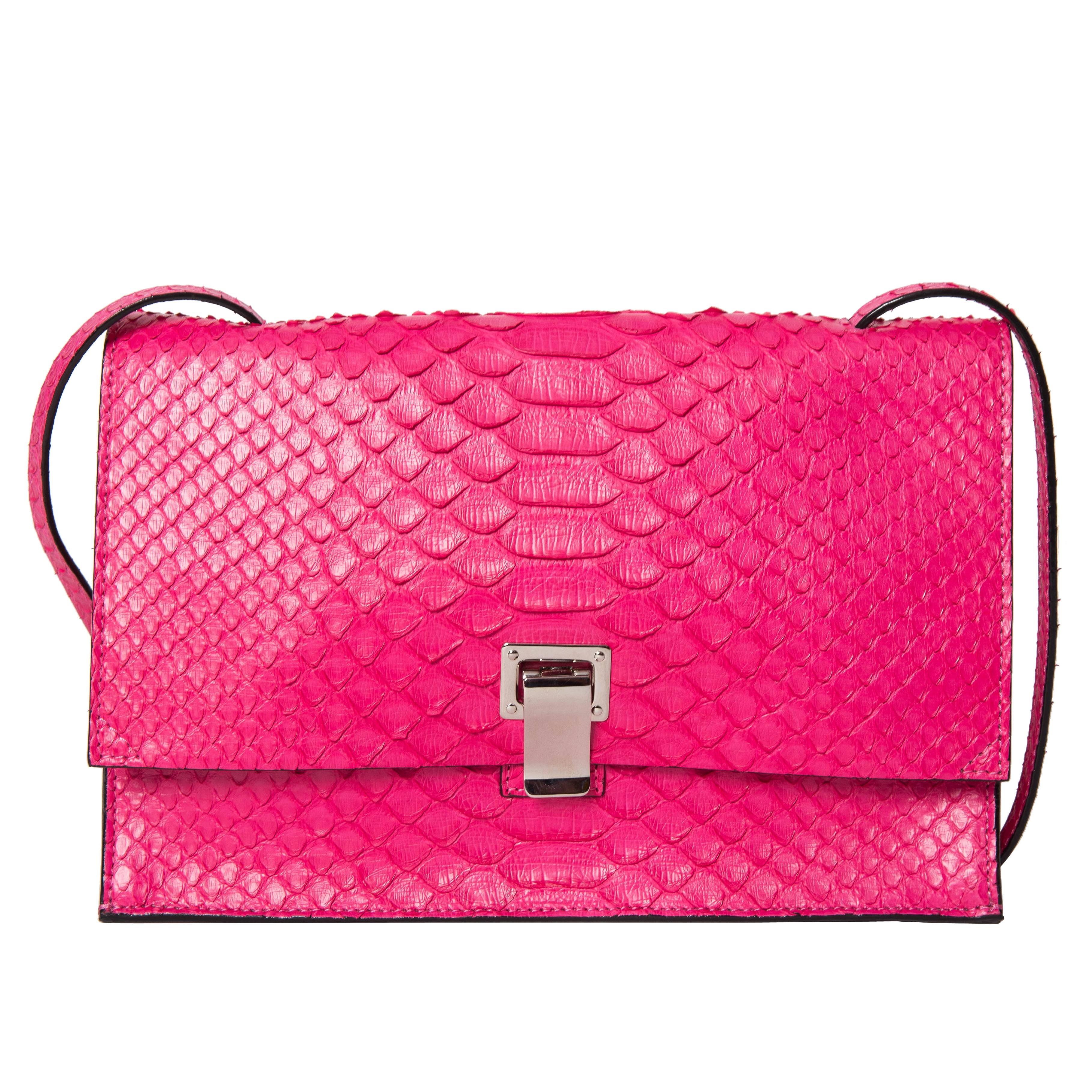 Proenza Schouler Hot Pink Python Shoulder Bag with Palladium Hardware For Sale