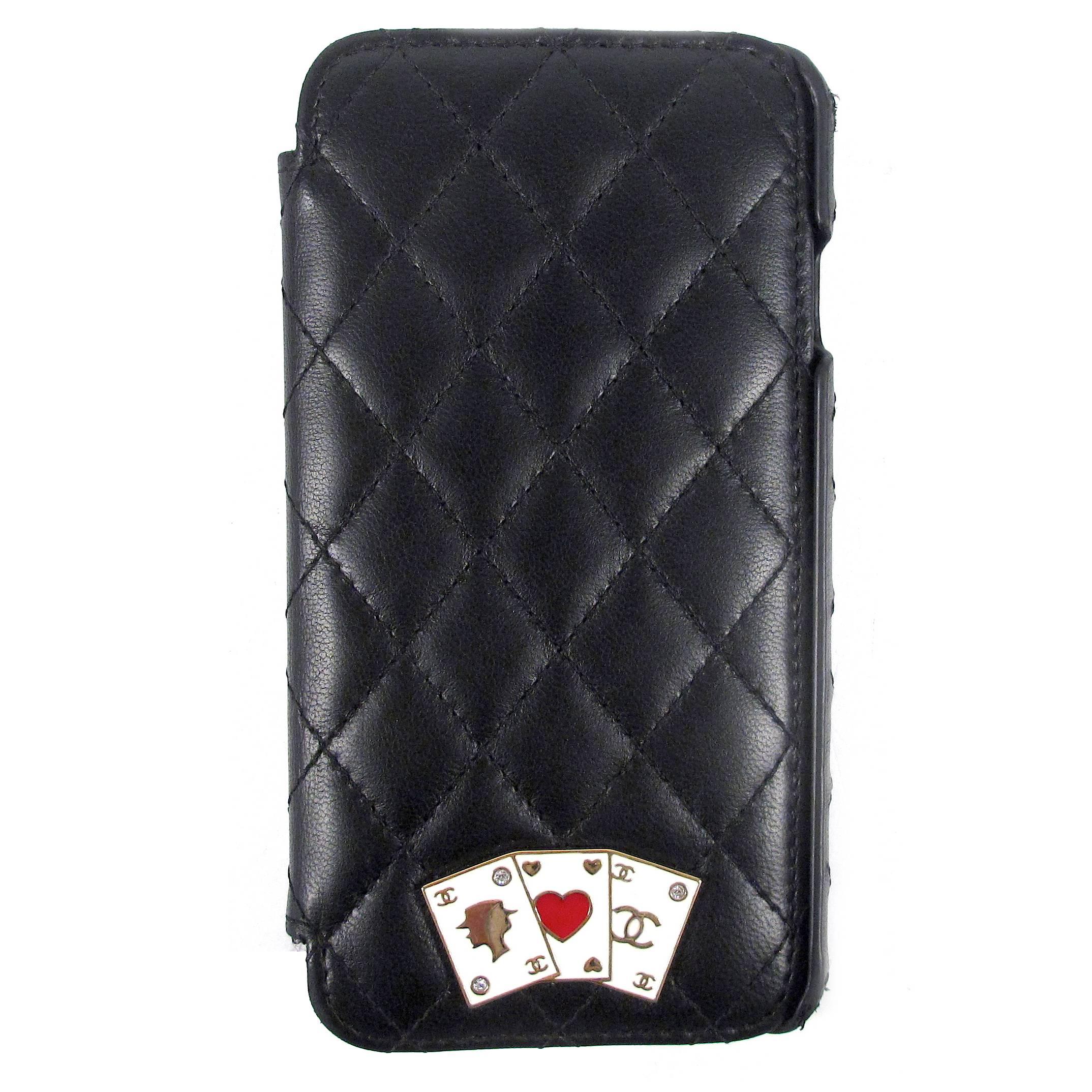 Chanel 2016 Casino iPhone 6 6S 7 Case Black Leather Quilted CC Logo Crystal Card