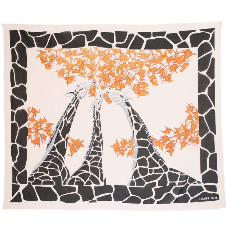 Hermes Oversize Cotton Giraffe Print Scarf Pareo at 1stdibs