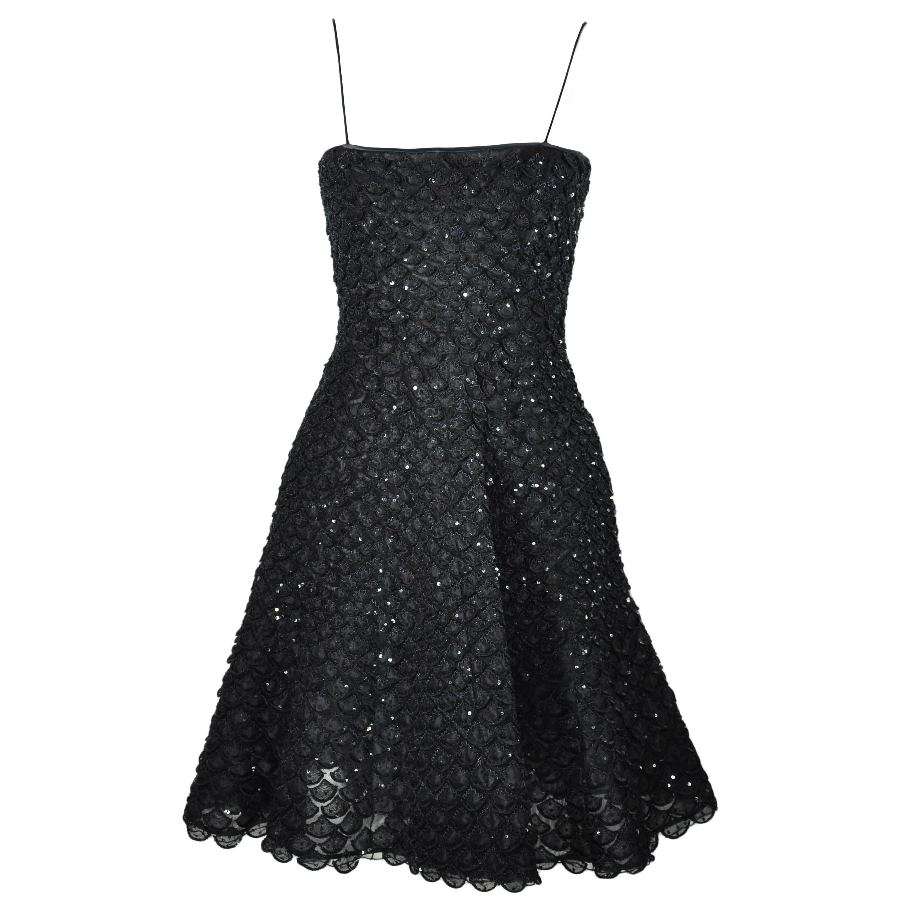 Giorgio Armani Fit & Flare Sequin Appliques Black Mini Evening Dress For Sale