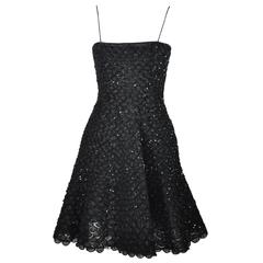 Giorgio Armani Fit & Flare Sequin Appliques Black Mini Evening Dress