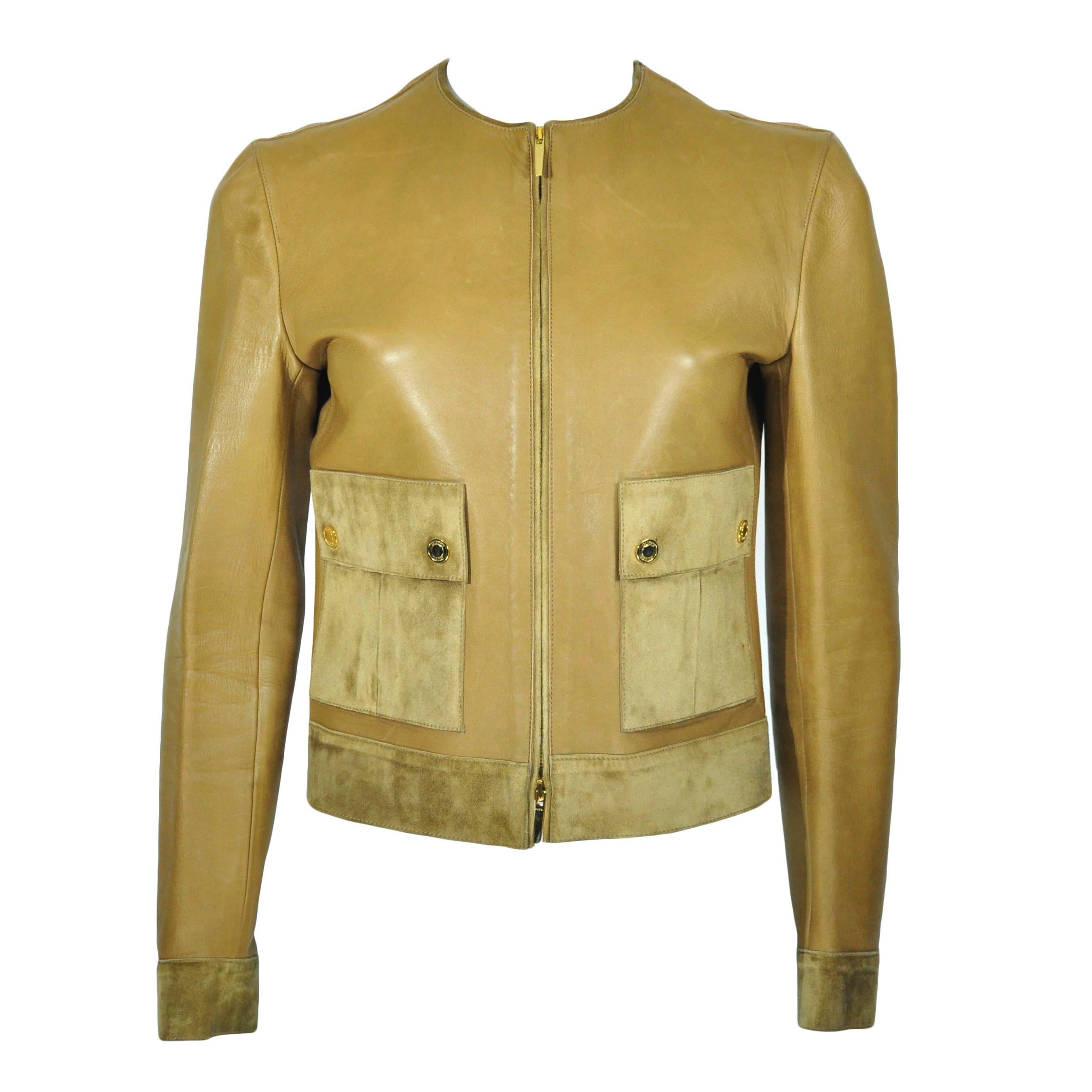Gucci by Tom Ford 90'S Khaki Leather & Suede Jacket  For Sale