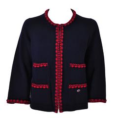 Chanel 2016 Classic 4 Pockets Navy/Red Cashmere Knitted Cardigan FR38 New