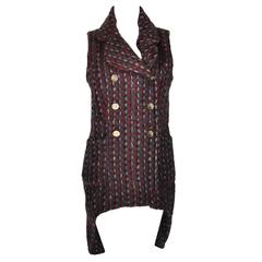 Chanel 2016A Brown/Red/Blue Mohair Tweed Vest FR38 New