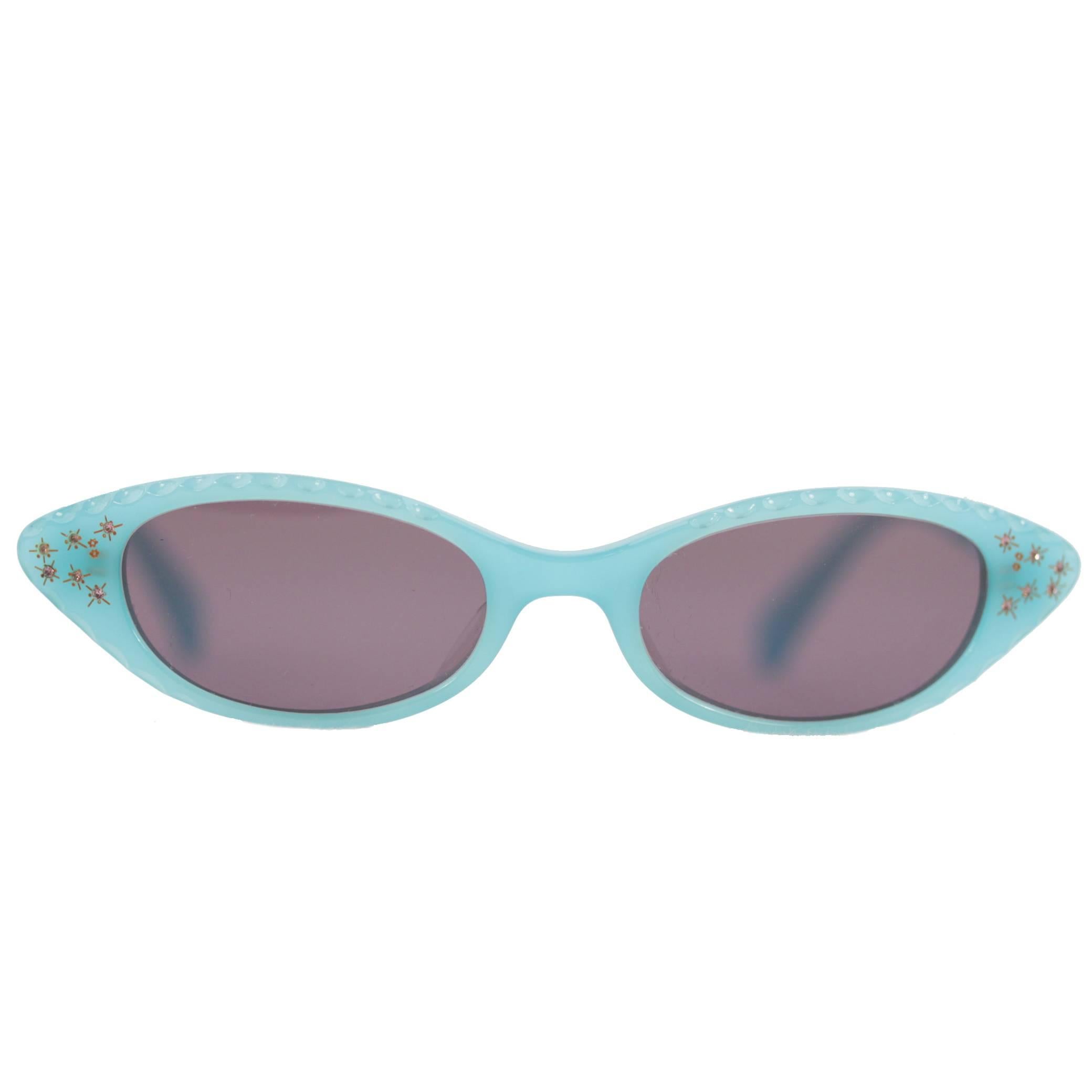 MILA SCHON Cat-Eye MINT SUNGLASSES MS 910 47/18 C2 w/ Rhinestones