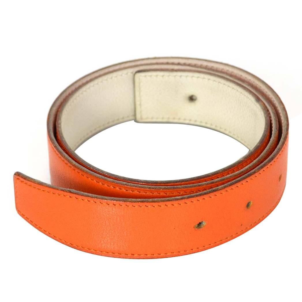 Hermes Vintage Orange/White Leather Belt Strap Sz 75