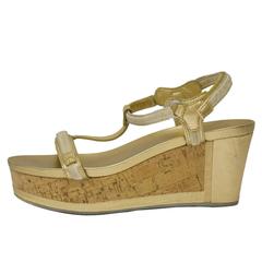 2000's Prada Sport Gold Leder Kork Sohle Plattform Sandalen