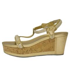 2000's Prada Sport Gold Leather Cork Sole Platform Sandals