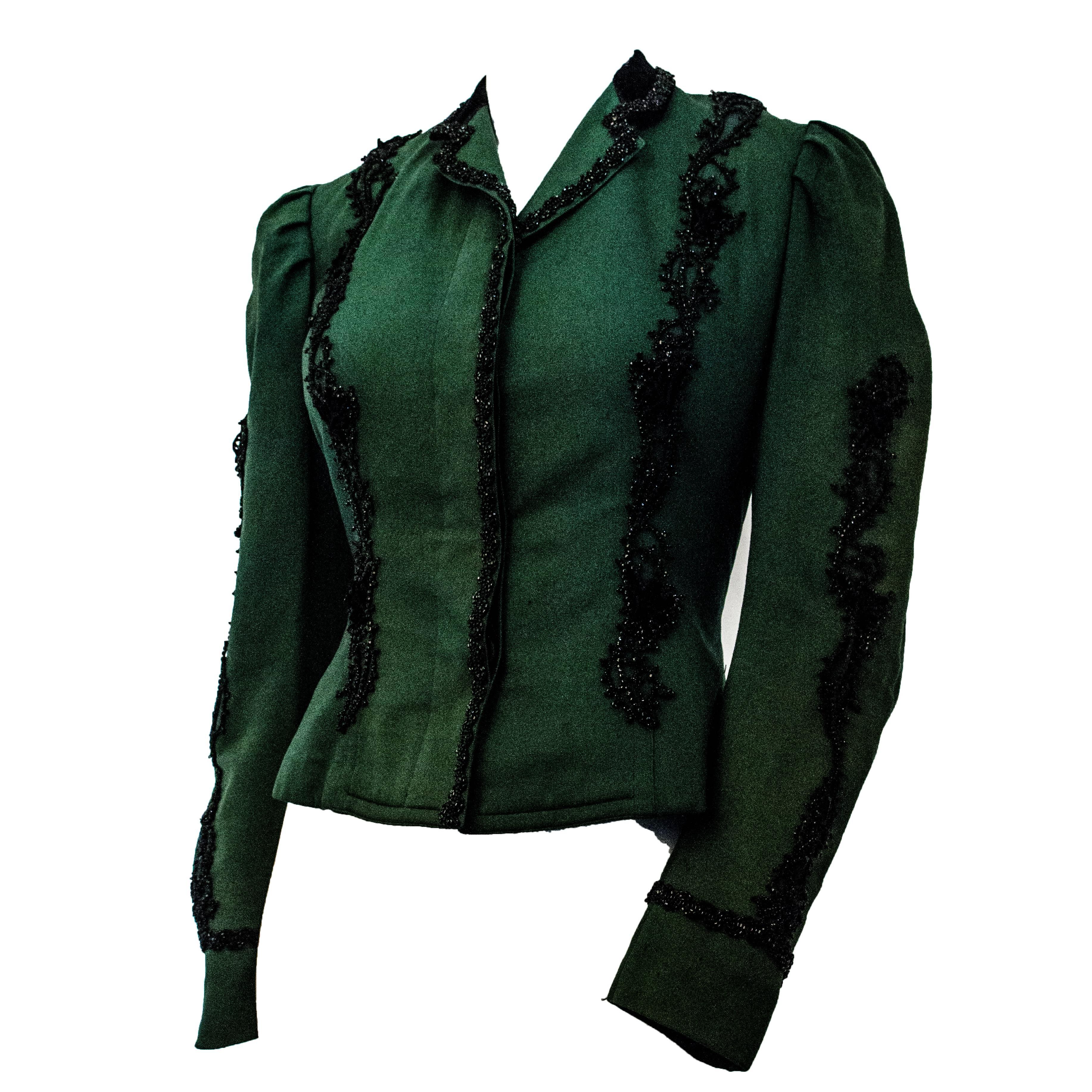 Victorian Green Wool with Jet Beading