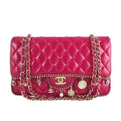 Chanel Red Lambskin Medium 2.55 Double Flap Charms Limited Edition - Rare