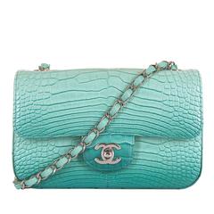 NEW MINI Chanel Turquoise Alligator 'Sac Timeless' Bag with Silver Hardware