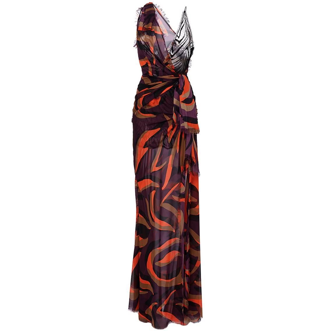 New VERSACE PRINTED SILK DRESS WITH LACE