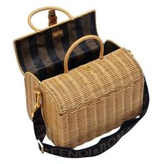 Fendi Straw Wicker Handbag With Leather Case NEW