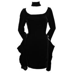 1990's JEAN PAUL GAULTIER black velvet dress with draped sides 5