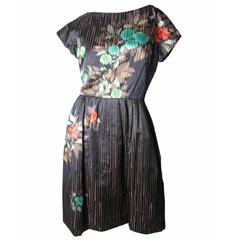 1950s Catherine Scott Satin Cocktail Dress with Floral Pattern 7