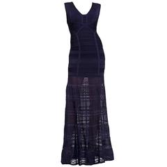 Herve Leger Midnight Blue Bandage Crochet Knit Evening Gown 6
