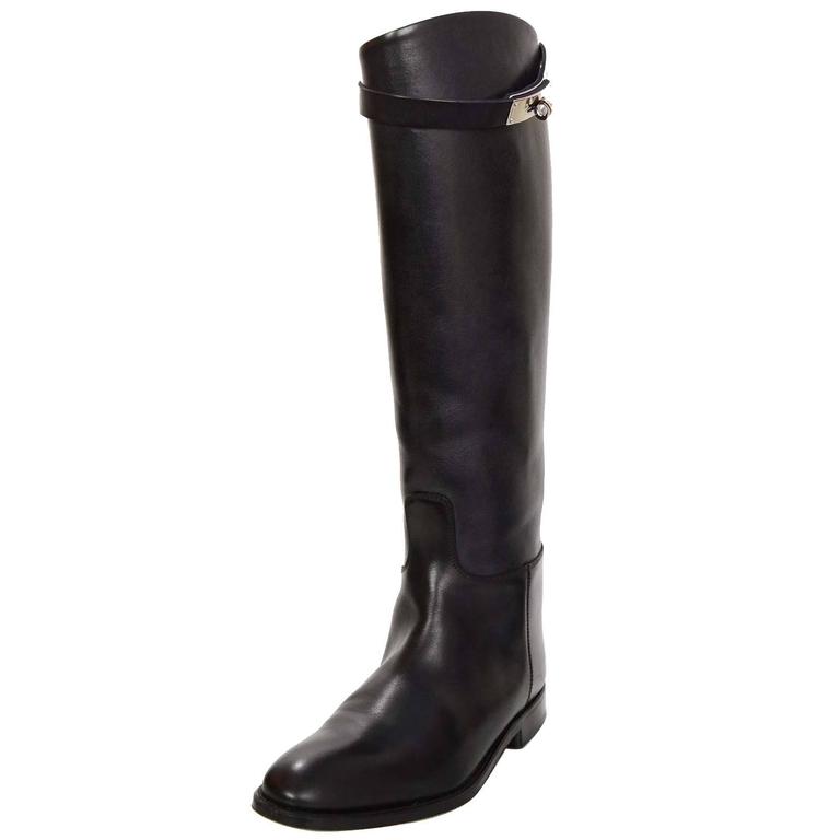 Hermes Black Leather Kelly Jumping Boots Sz 38 rt. 2,825 For Sale at