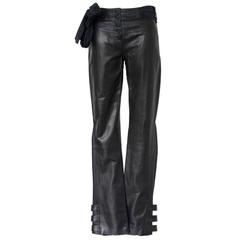 Finest John Galliano Buckle Silk Lambskin Leather Pants 7
