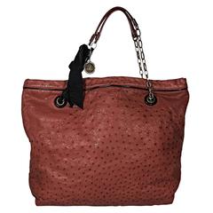Red Lanvin Ostrich Amalia Tote Bag