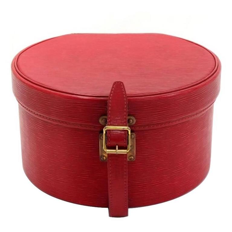 Louis Vuitton Vintage Red Epi Leather Gold HW Travel Storage Hat Box With Keys at 1stdibs