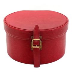 Louis Vuitton Retro Red Epi Leather Gold HW Travel Storage Hat Box With Keys