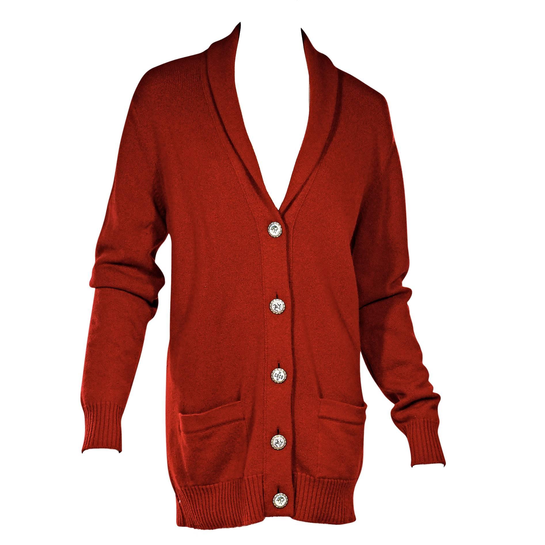 Red Chanel Cashmere Cardigan