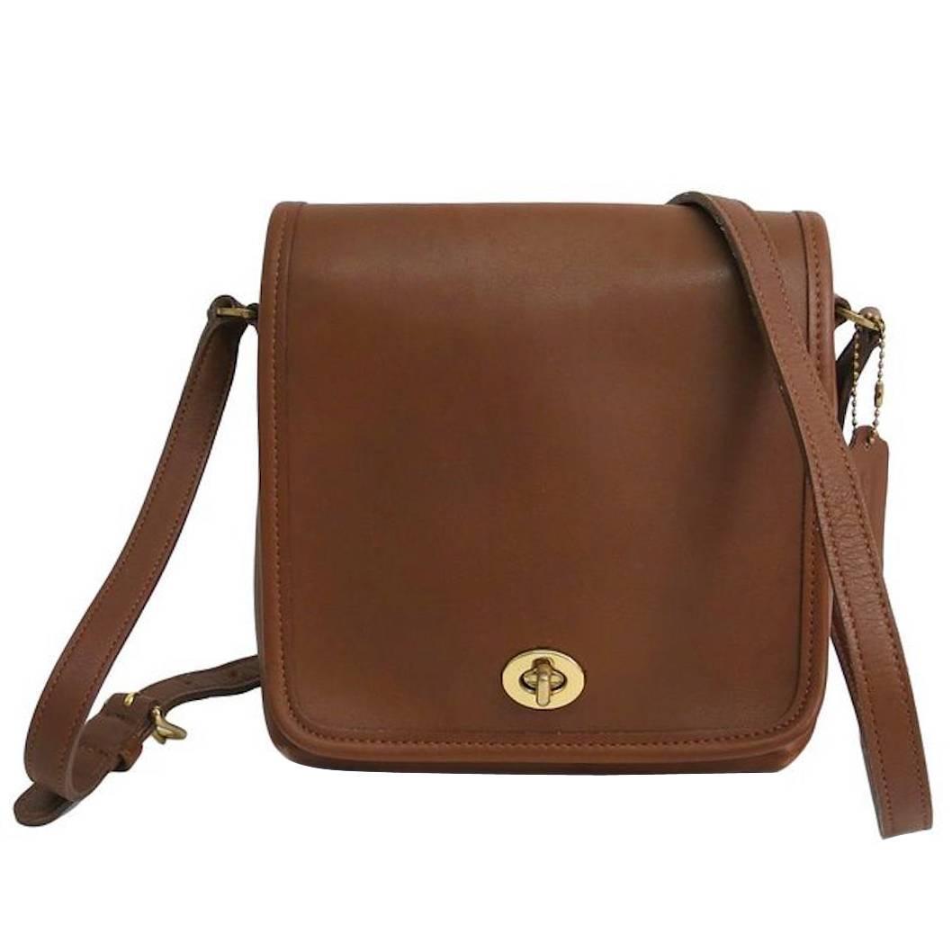 Coach Vintage Cognac Brown Leather Shoulder Crossbody Flap Bag For Sale at 1stdibs