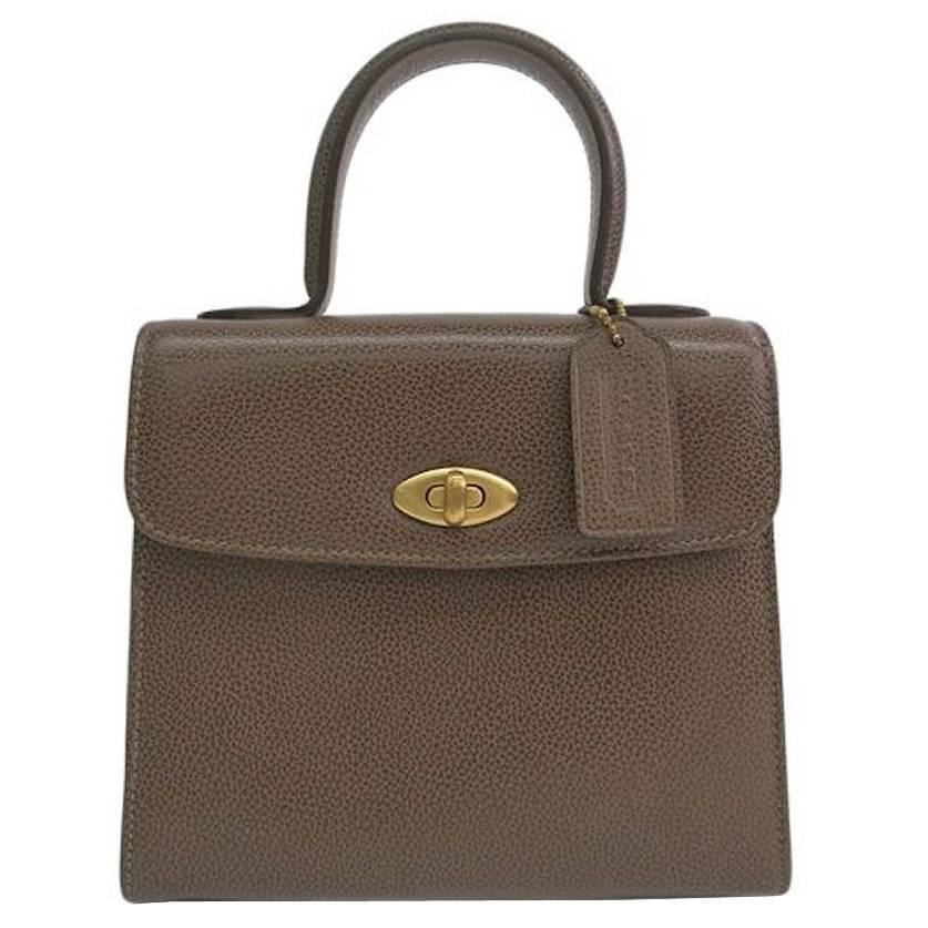 Coach Vintage Brown Gold Hardware Kelly Style Box Top Handle Satchel Bag For Sale