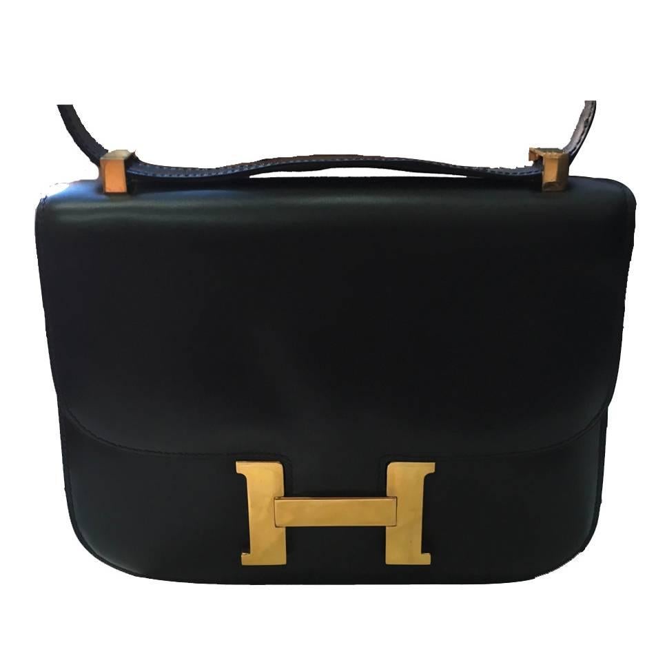 Hermes Vintage Black Leather Constance Shoulder Bag