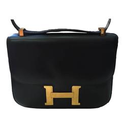Hermes Vintage Black Leather Constance Shoulder Bag 