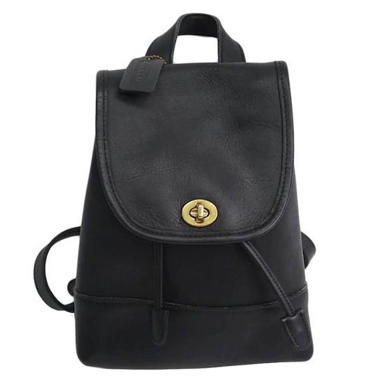Coach Vintage Black Leather Gold Hardware Top Handle Flap Backpack at ...