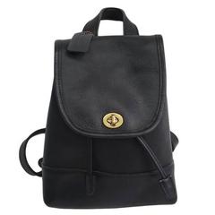 Coach Vintage Black Leather Gold Hardware Top Handle Flap Backpack 