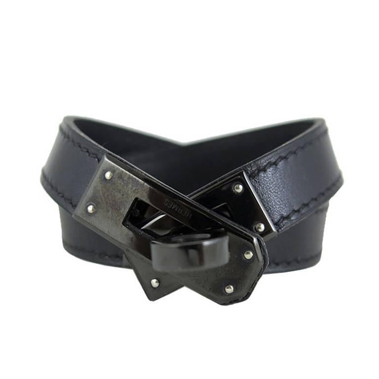 Hermes So Black Kelly Double Tour Kdt Bracelet Bangle Rare